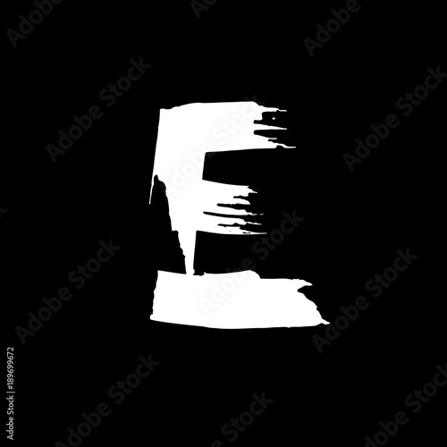 Letter E. Handwritten by dry brush. Rough strokes font. Vector illustration. Grunge style elegant alphabet.