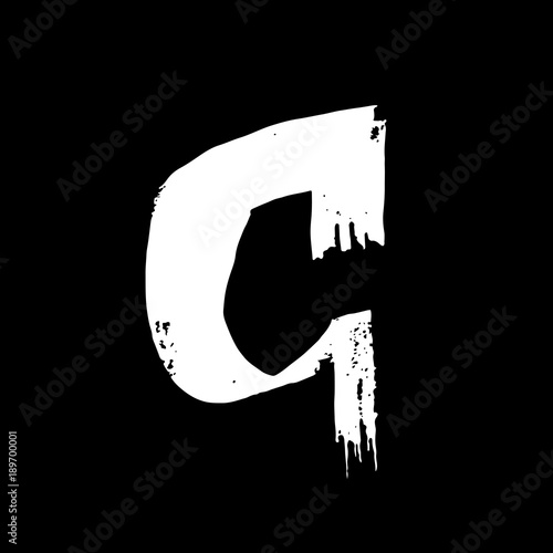 Letter G. Handwritten by dry brush. Rough strokes font. Vector illustration. Grunge style elegant alphabet.