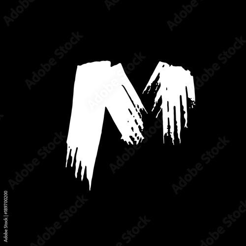 Letter M. Handwritten by dry brush. Rough strokes font. Vector illustration. Grunge style elegant alphabet.