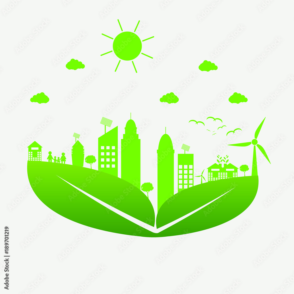 Green cities help the world with cloud with eco-friendly concept ideas.vector illustration