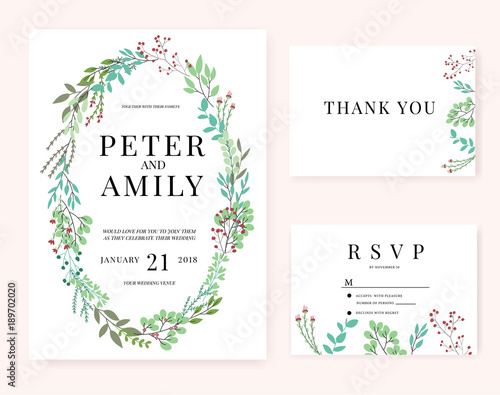 wedding invitation card with flower template pink set © babeer