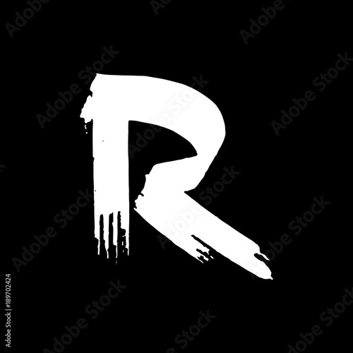 Letter R. Handwritten by dry brush. Rough strokes font. Vector illustration. Grunge style elegant alphabet.