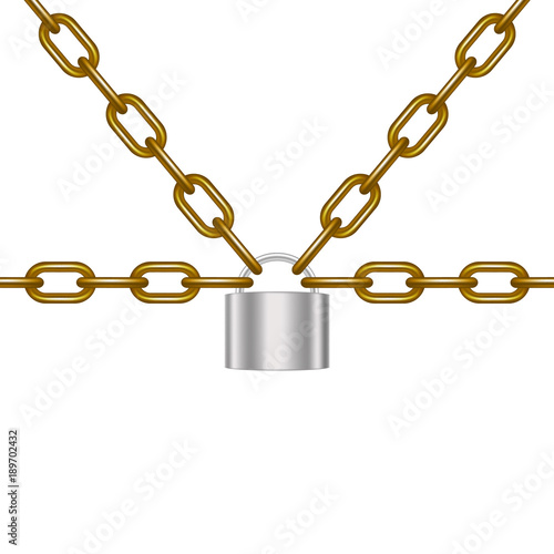 Brown chains locked by padlock in silver design 