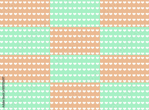 Seamless pattern of white hearts on green and orange pastel tone background, Valentine's day pattern frame