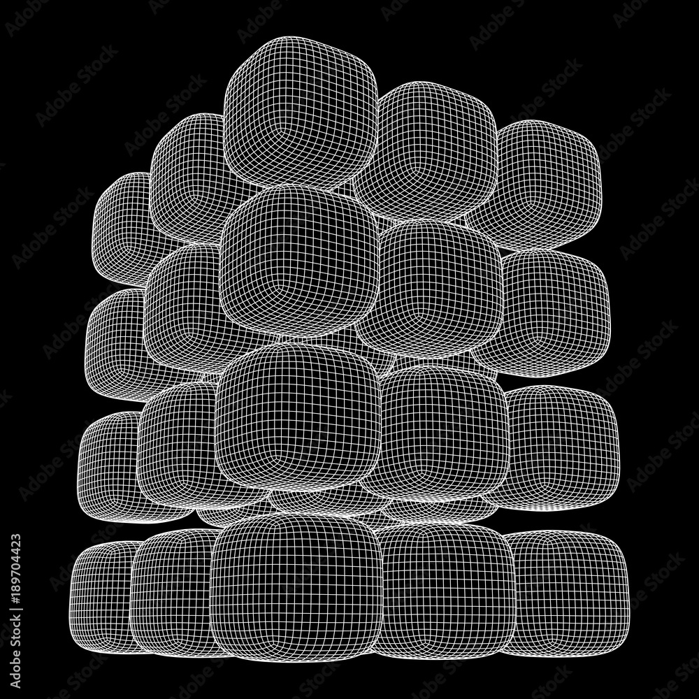 Wireframe Mesh Cube make with many small cubes. Connection Structure. Digital Data Visualization Concept. Vector Illustration.