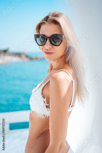 beautiful woman in white bikini