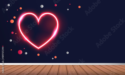 Stylish neon light heart for valentine's day, mother's day, and wedding day. Valentine heart with neon light effect. Open space for your text.