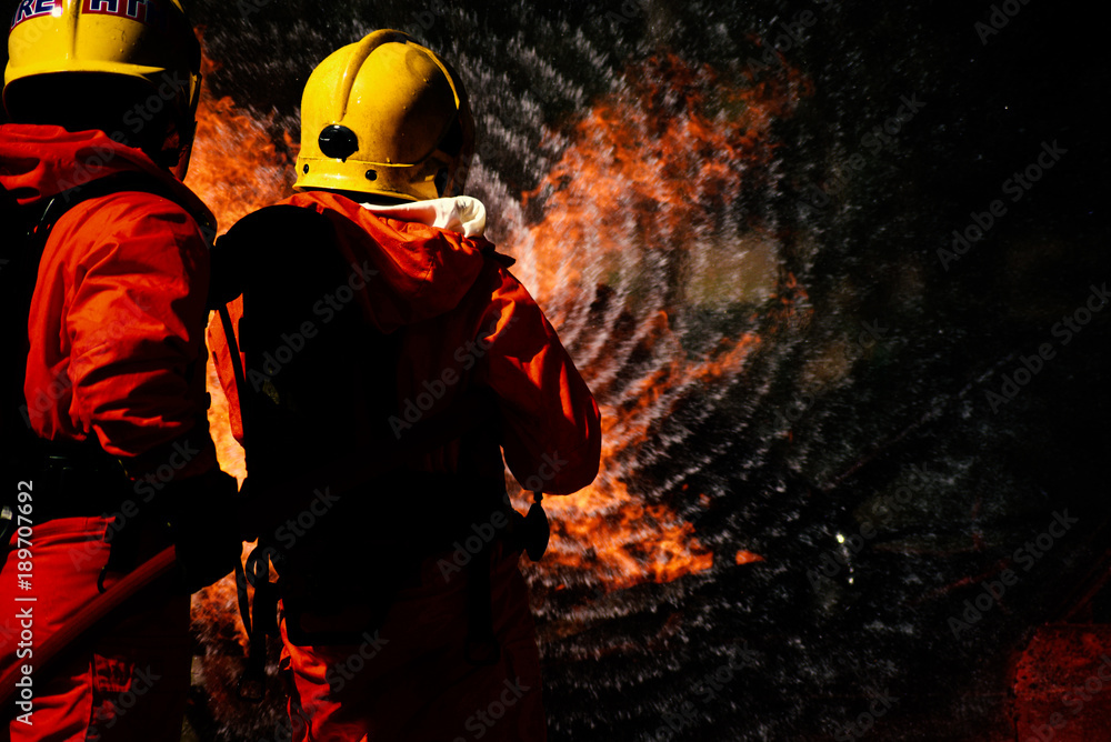Fototapeta premium Fire drills in the training center regularly to get ready.