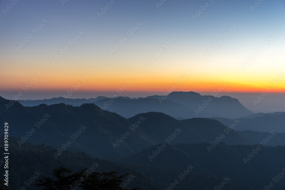 Landscape nature beautiful sunrise on top of thailand  mountain
