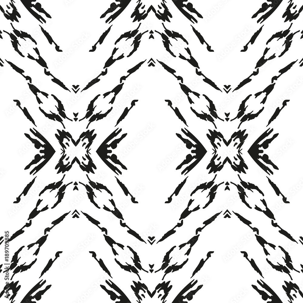 Obraz premium Black and White Seamless Ethnic Pattern. Vintage, Grunge, Abstract Tribal Background for Textile Design, Wallpaper, Surface Textures, Wrapping Paper
