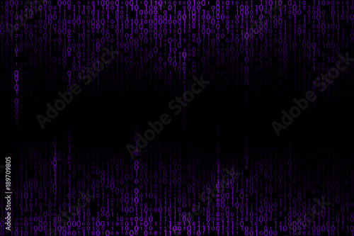 Fading violet numbers. Binary hacker background illustration