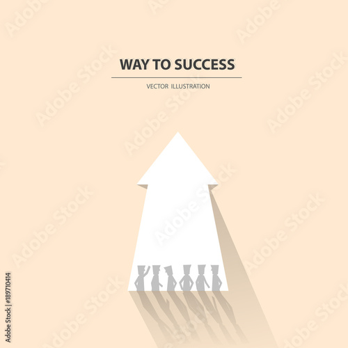 Way to success. Business concept of teamwork and leadership business concept. Symbol of decisiveness, right decision, planning, strategy direction. Vector illustration.