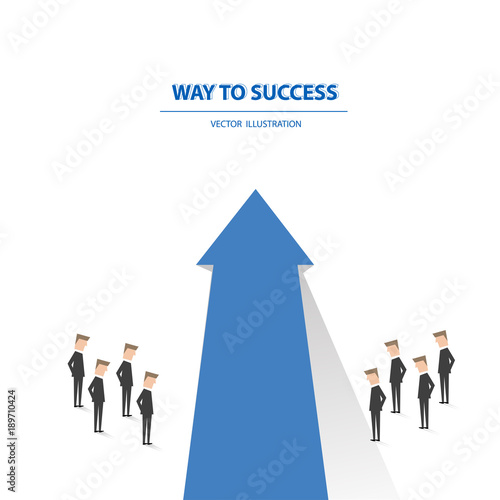 Way to success. Business concept of teamwork and leadership business concept. Symbol of decisiveness, right decision, planning, strategy direction. Vector illustration.