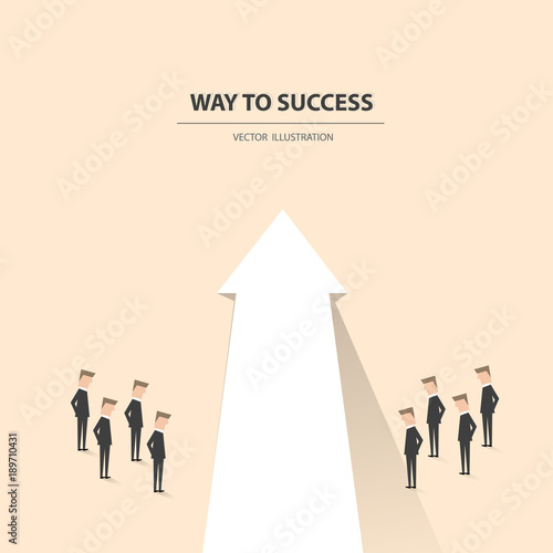 Way to success. Business concept of teamwork and leadership business concept. Symbol of decisiveness, right decision, planning, strategy direction. Vector illustration.