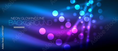 Circle abstract lights, blue neon glowing background