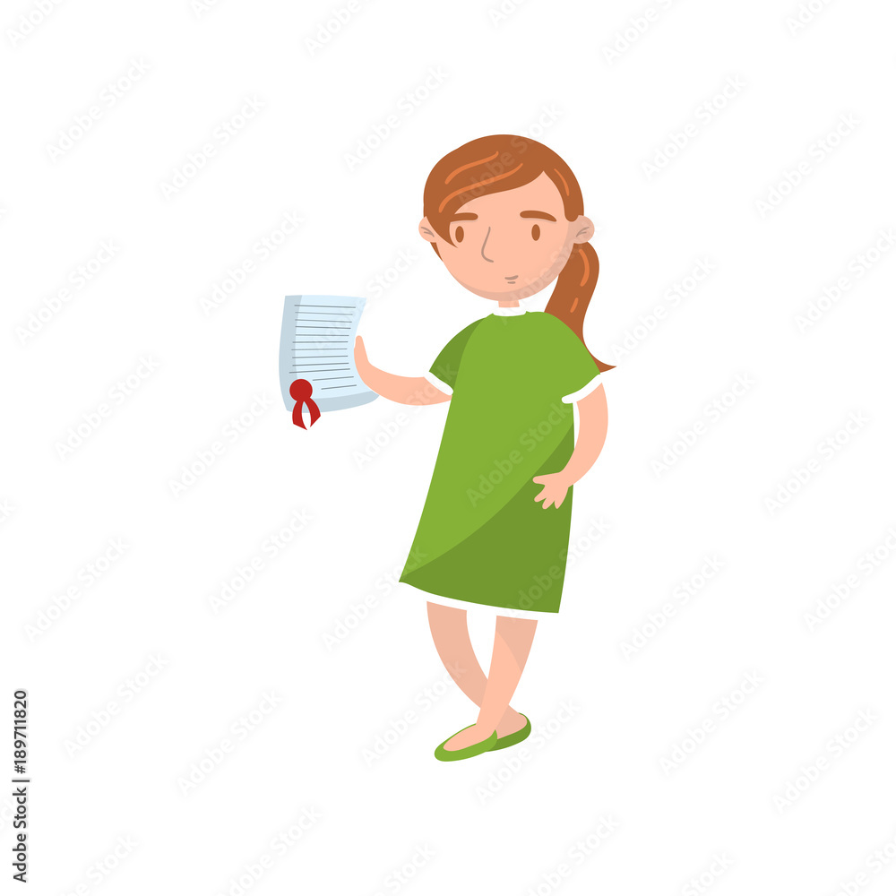 Young woman showing paper document, car insurance cartoon vector Illustration Young woman showing paper document, car insurance cartoon vector Illustration