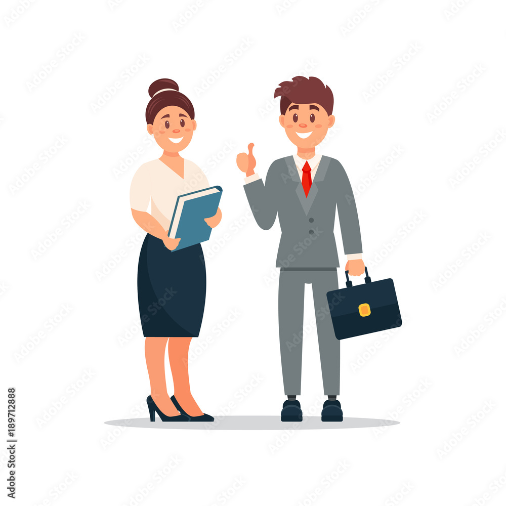 Head of company and secretary woman, business characters working in office cartoon vector Illustration