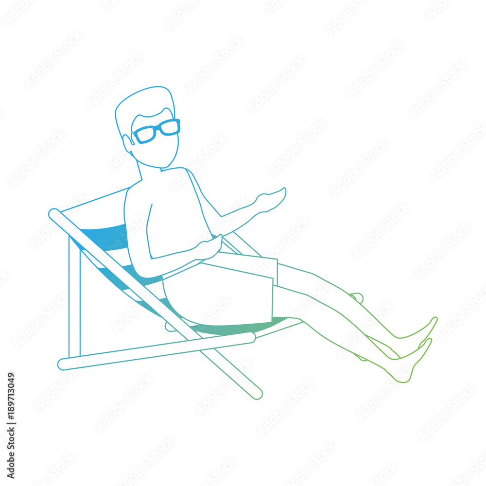 young man in swimsuit with beach chair character