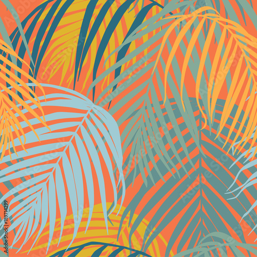 Seamless pattern with tropical leaves. Vector illustration © mila_1989