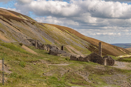 The ruins of the Old Gang Smelt Mill between Feetham and Langthwaite, Yorkshire Dales, North Yorkshire, UK photo