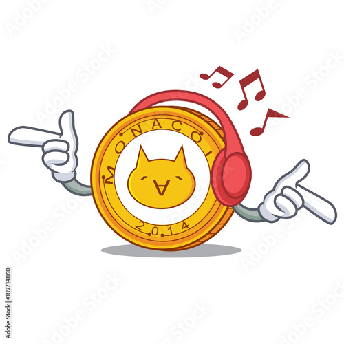 Listening music Monacoin mascot cartoon style photo