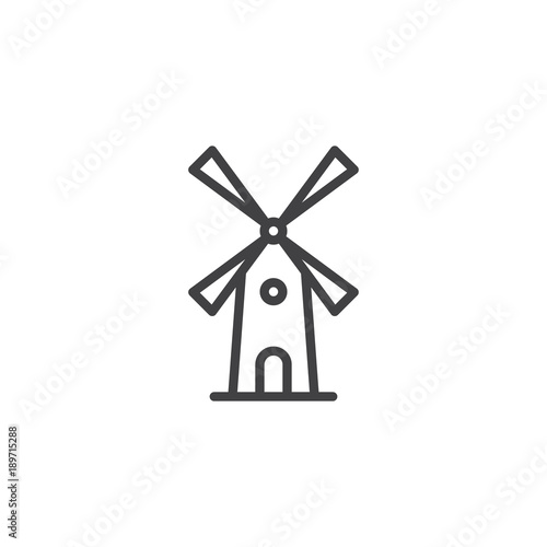 Mill line icon, outline vector sign, linear style pictogram isolated on white. Windmill symbol, logo illustration. Editable stroke