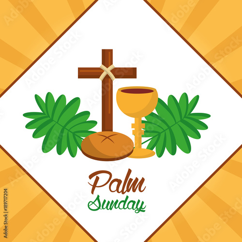 palm sunday cross bread cup frond poster vector illustration