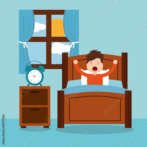 little boy wake up in the morning vector illustration