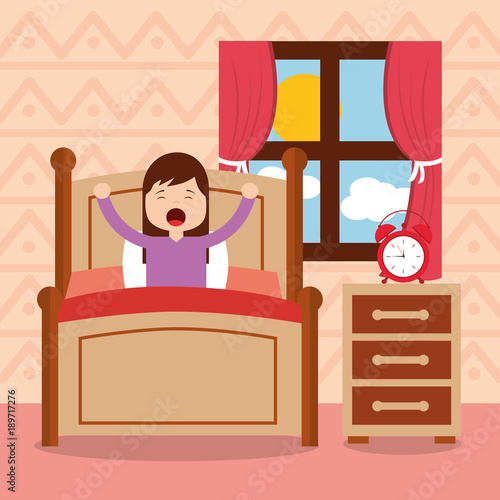 girl in bed waking up in the morning vector illustration