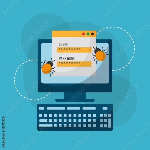 computer login and password bug attack vector illustration