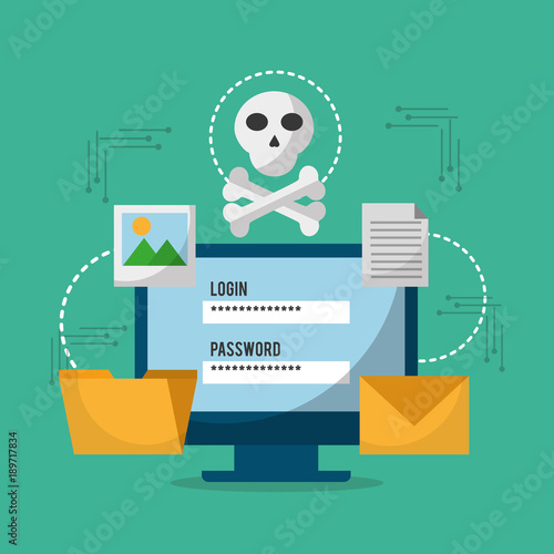 computer technology login password skull danger file email vector illusrtation