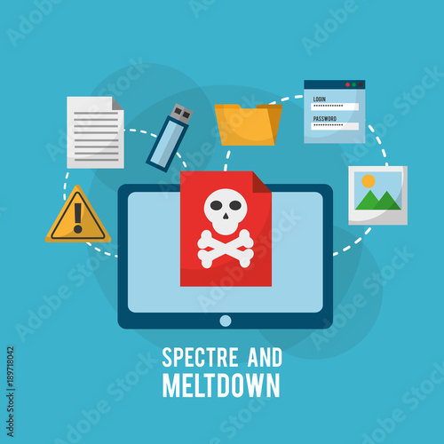 spectre and meltdown tablet computer danger vulnerability infection files information vector illustration