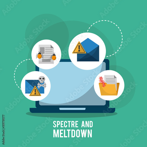 spectre and meltdown laptop virus attacked infection system vector illustration