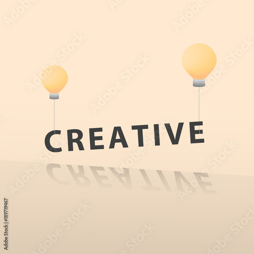 Think outside business concept, unique creative idea for solution. Words flying with light bulb. Vector illustration.