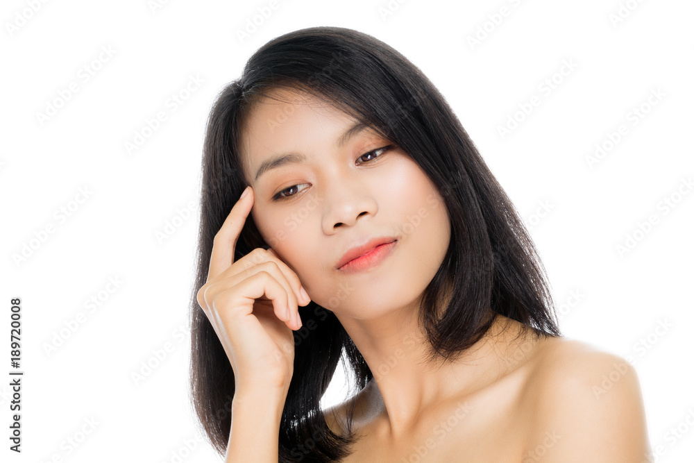 Beautiful woman face close up portrait studio on white background Beautiful woman face close up portrait studio on white background