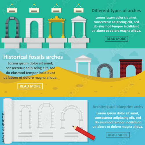 Arches types banner horizontal set, flat style