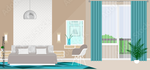 New stylish interior design bedroom with modern furniture and stylish accessories.
