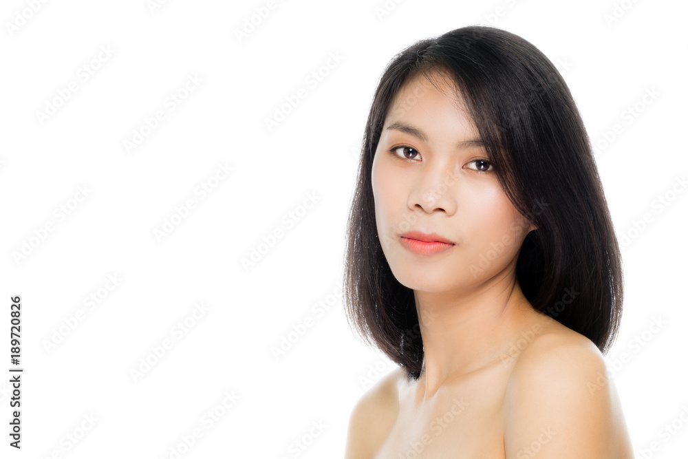 Beautiful woman face close up portrait studio on white background Beautiful woman face close up portrait studio on white background