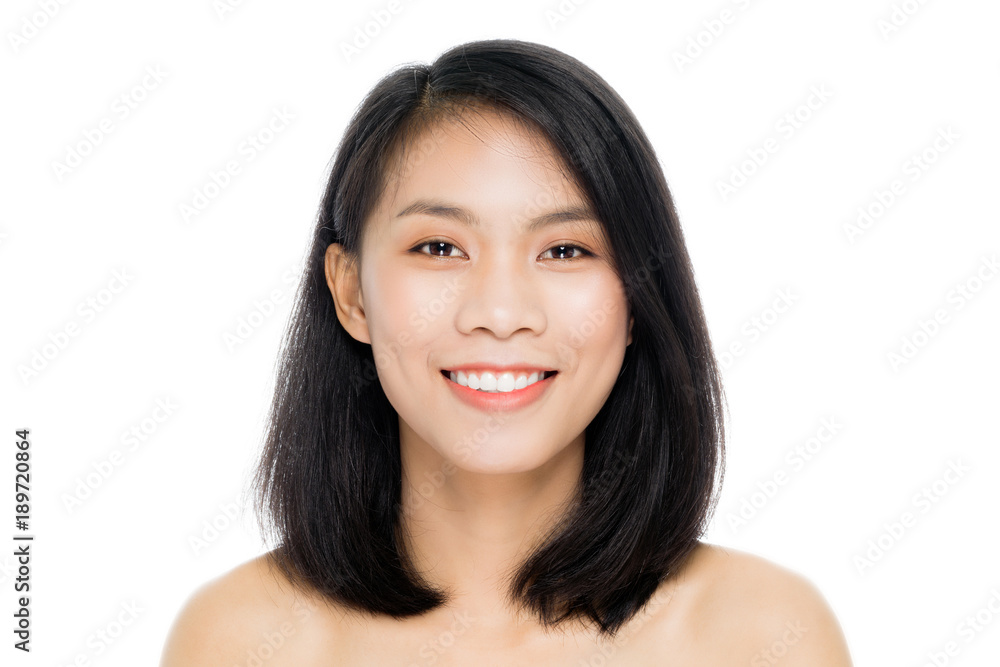 Beautiful woman face close up portrait studio on white background Beautiful woman face close up portrait studio on white background