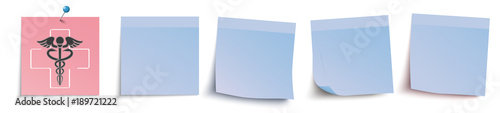 4 blaue Klebezettel Header für Arztpraxis mit Äskulapstab und Kreuz