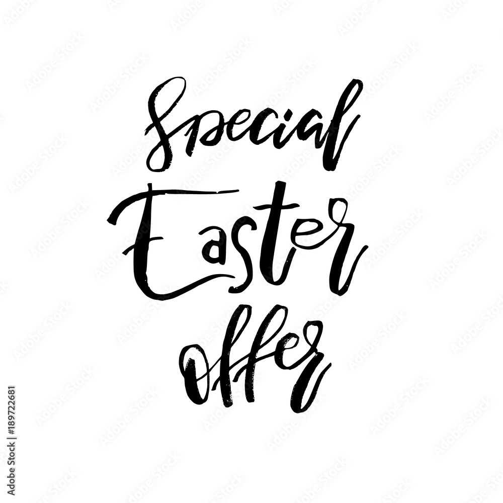 Obraz premium Special Easter Offer card with calligraphy text. Vector Template for Flyers, banners, advertise, marketing, promotion. Hand lettering design for Happy Easter Holiday Poster