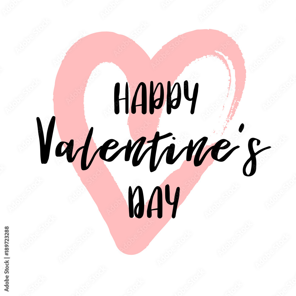 Hand drawn lettering for valentines day with drawn heart. Vector typography design isolated on white background. Hand drawn lettering for valentines day with drawn heart. Vector typography design isolated on white background.