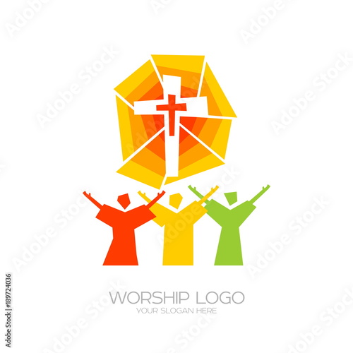 Music logo. Christian symbols. Believers in Jesus sing a song of glorification to the Lord