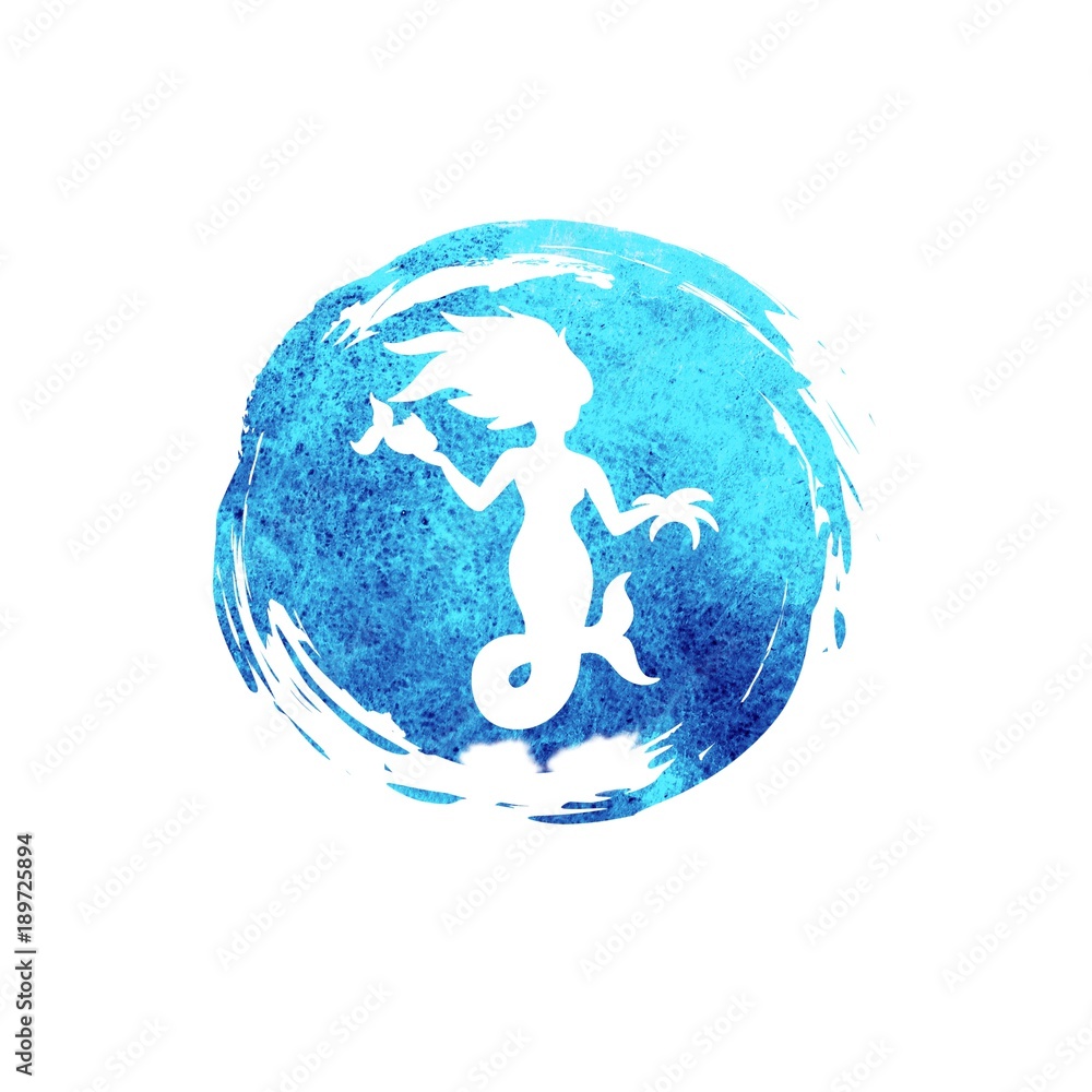 Obraz premium Watercolor mermaid silhouette isolated on white