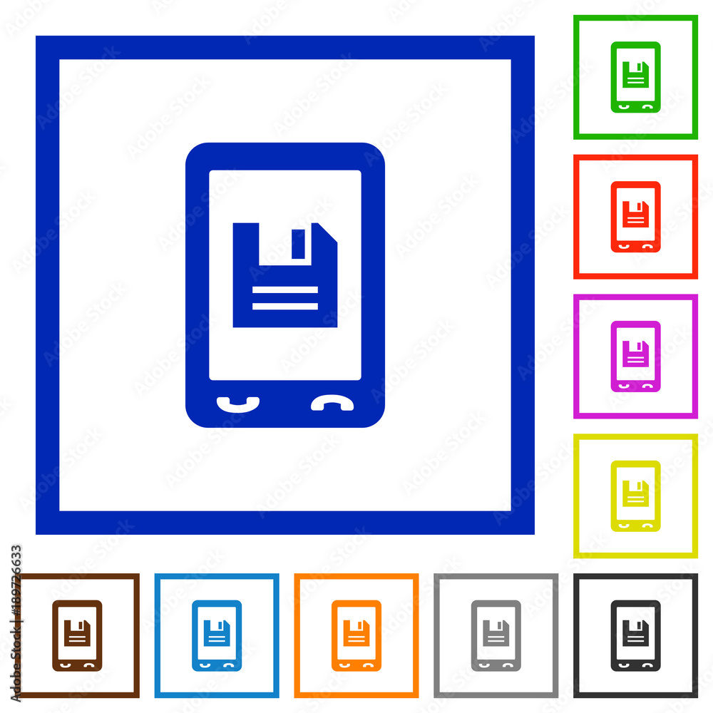 Mobile save data flat framed icons Mobile save data flat framed icons