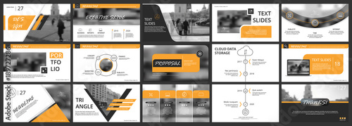 Abstract white, yellow presentation slides. Modern brochure cover design. Fancy info banner frame. Creative infographic elements set. Urban city font. Vector title sheet model. Ad flyer style template