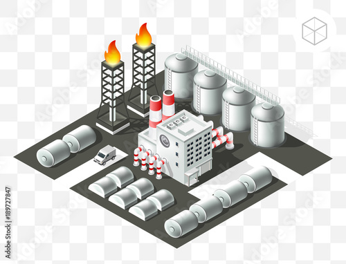 Isometric High Quality City Element on Transparent Background . Oil Refinery