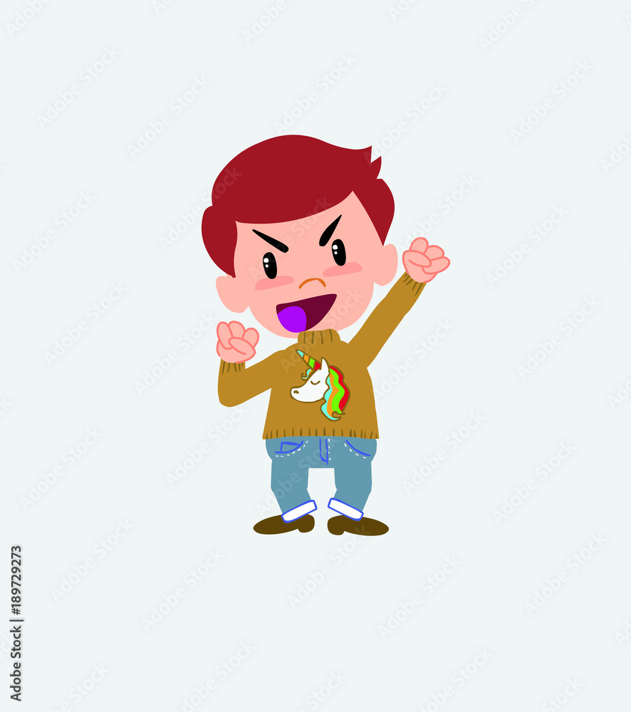 White boy with a unicorn pullover cheering enthusiastically. White boy with a unicorn pullover cheering enthusiastically.