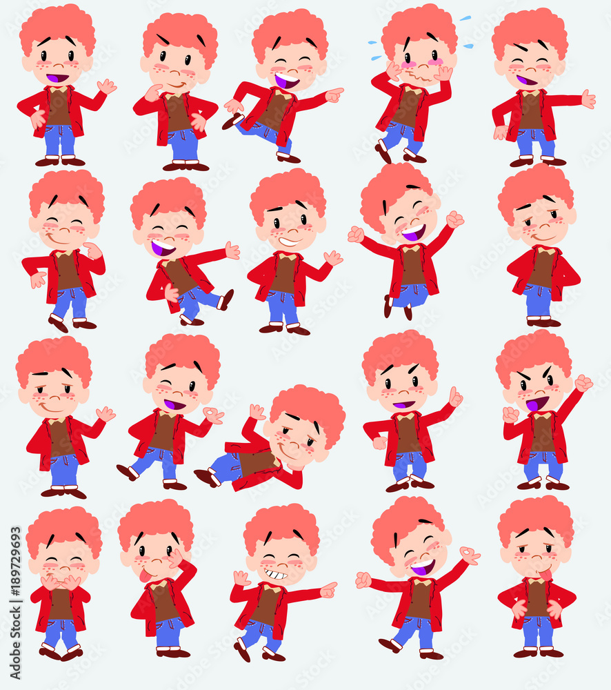 Cartoon character boy in jeans. Set with different postures, attitudes and poses, always in positive attitude, doing different activities in vector vector illustrations. Cartoon character boy in jeans. Set with different postures, attitudes and poses, always in positive attitude, doing different activities in vector vector illustrations.