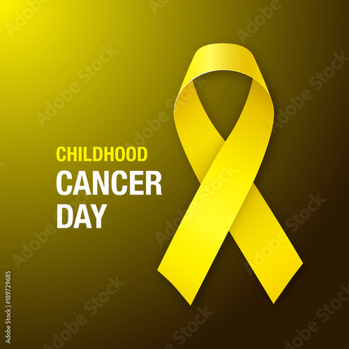 Childhood Cancer Day. Childhood Cancer Awareness Yellow Ribbon on dark background. Vector illustration.